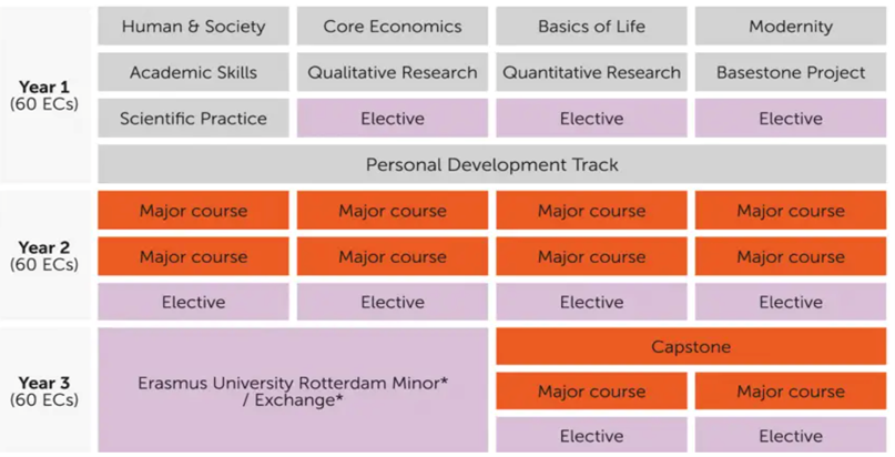 Estructura de programa de Bachelor (pregrado) de Erasmus University, Rotterdam, Holanda